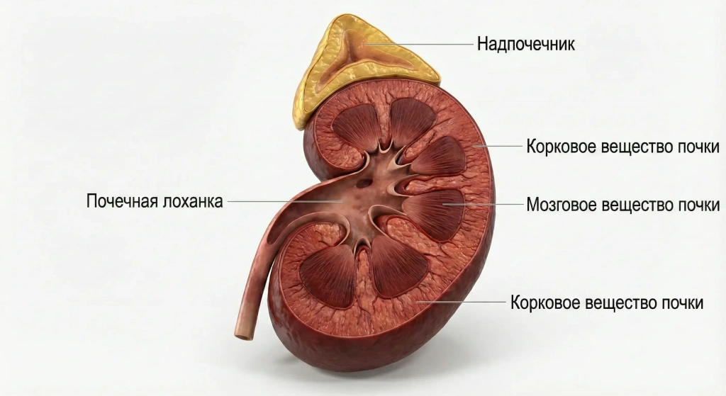 Анатомическое строение почки и надпочечника