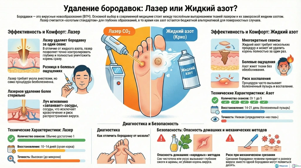 Лазер vs Жидкий азот Полное сравнение методов удаления бородавок