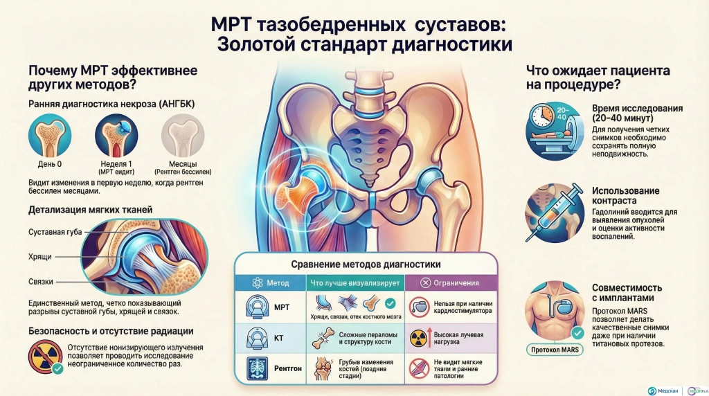 Показания и строгие противопоказания к МРТ тазобедренных суставов